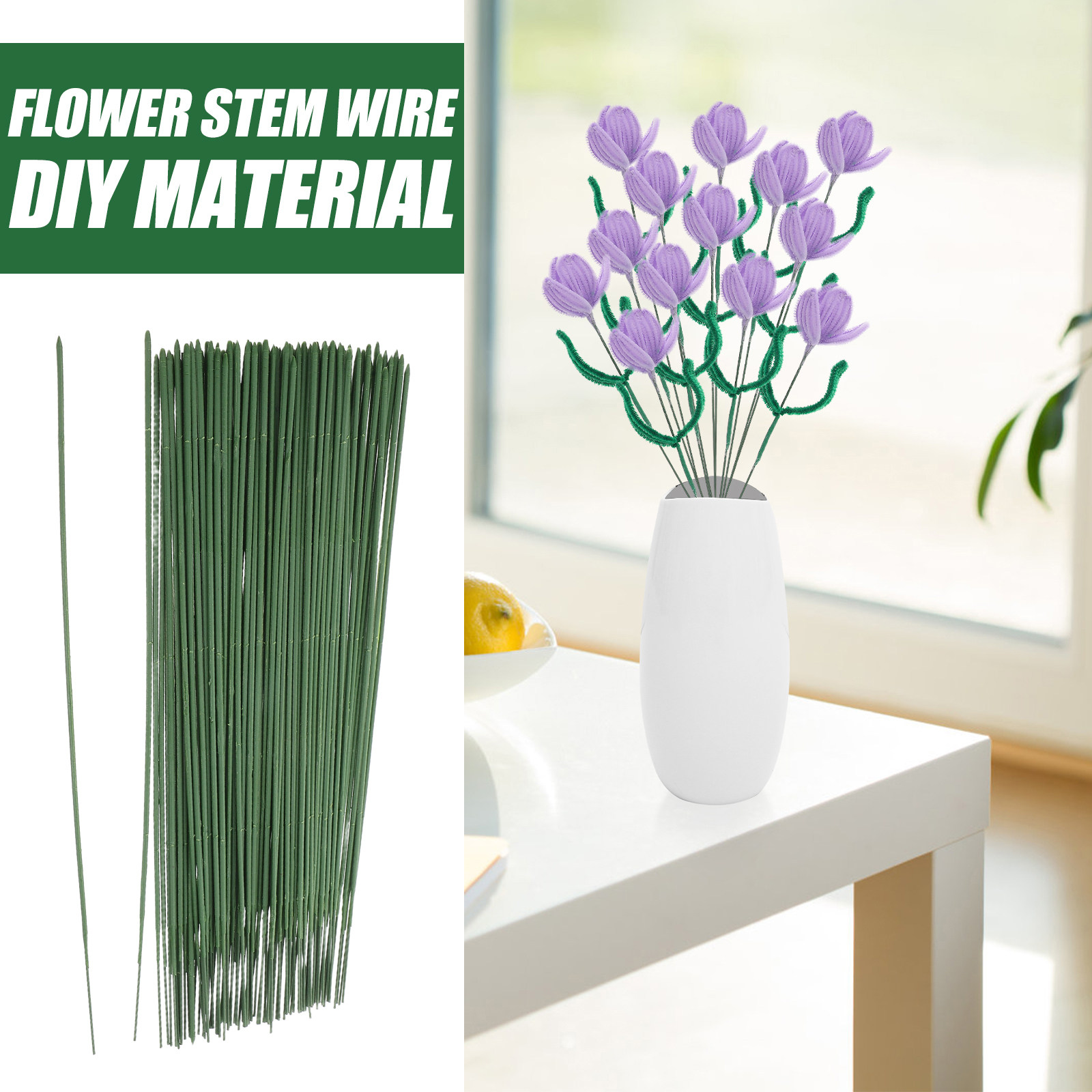 Wire Stem Florist - 100Pcs Artificial Flower Stems 25Cm Green